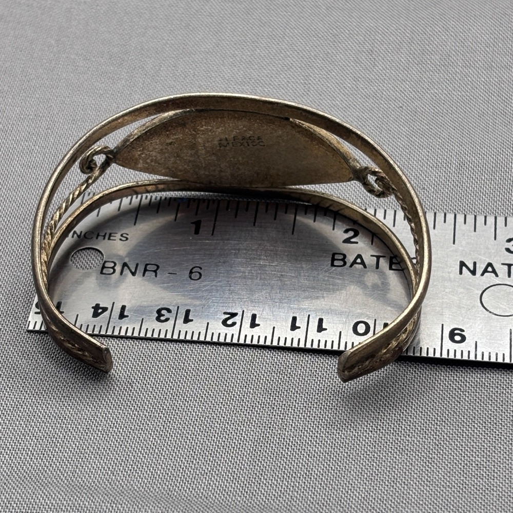 Alpaca Butterfly Cuff Bracelet Silvertone Turquoise Abalone - Picture 4 of 5